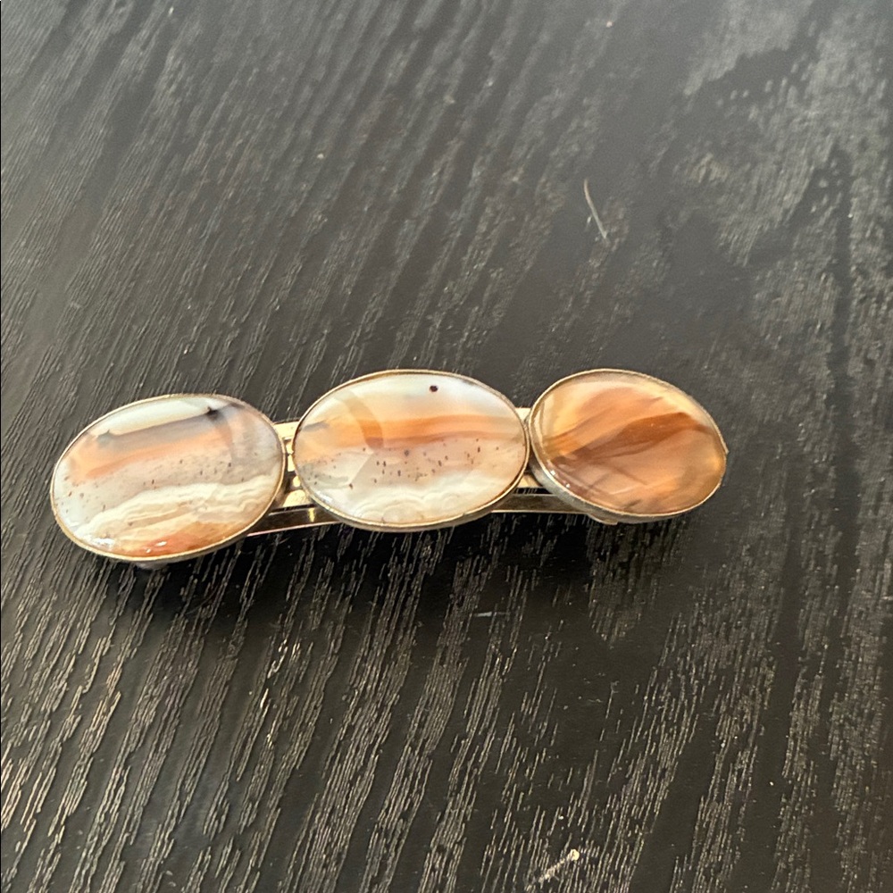 Natural Agate Three-Stone Hair Barrette - Brown Tones